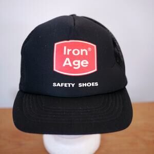 Vintage 70s Bostonian IRON AGE Safety Shoes Mesh Snapback Trucker Cap Hat